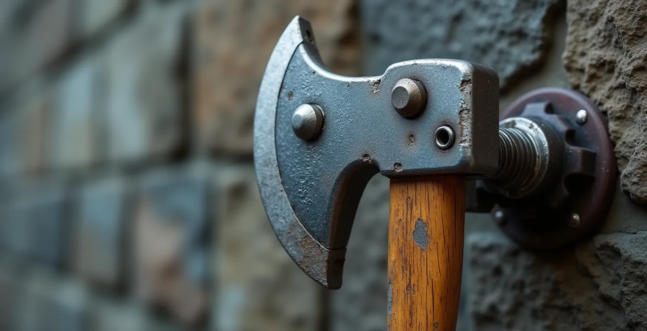 Vue macro d'un système de fixation renforcé pour enseigne résistant au mistral